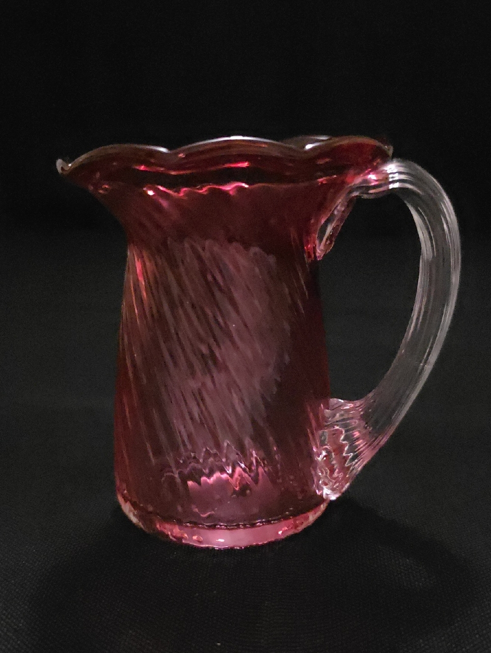 Handblown Cranberry Mini Glass Pitcher with Clear Handle